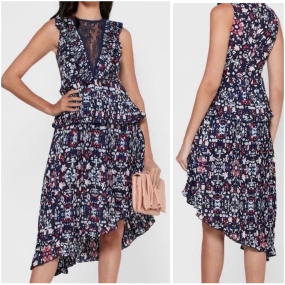 Foxiedox Miranda Pleat Asymmetrical Ruffle Dress Size XS Cottagecore Prairie